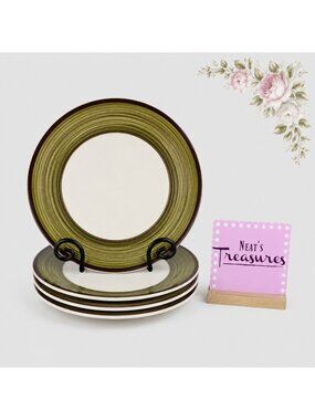 Genmert Mulberry Home Collection Green Brown Rings Ceramic Dinner Plates Set 4